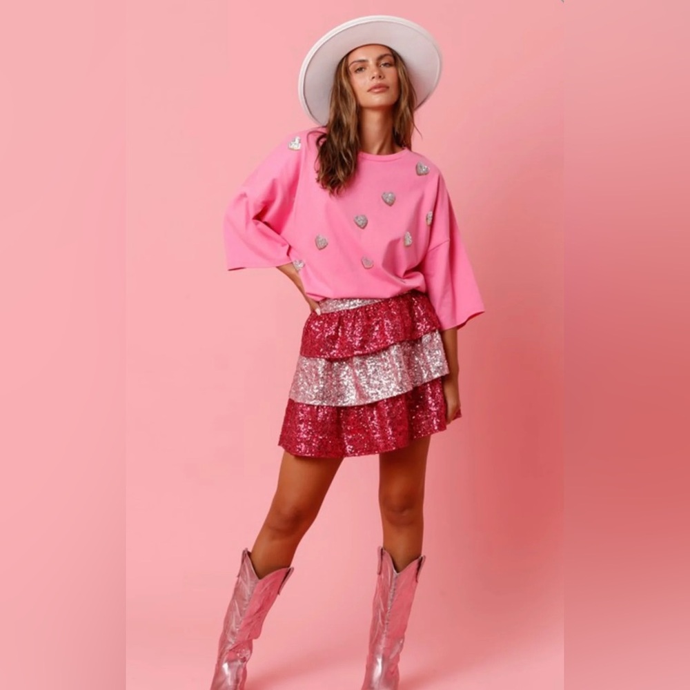 Peach Love Sequin Tiered Mini Skirt
